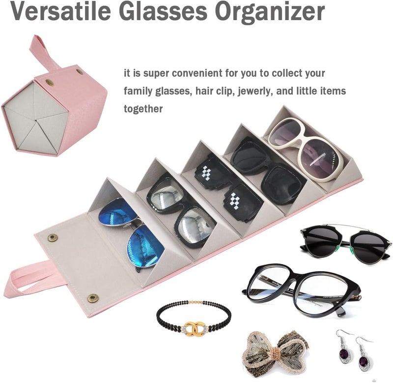 Kenpal Sunglasses Storage Organizer Holder Foldable Travel Case with 5 Slot Compartments for Multiple Glasses - Image 3
